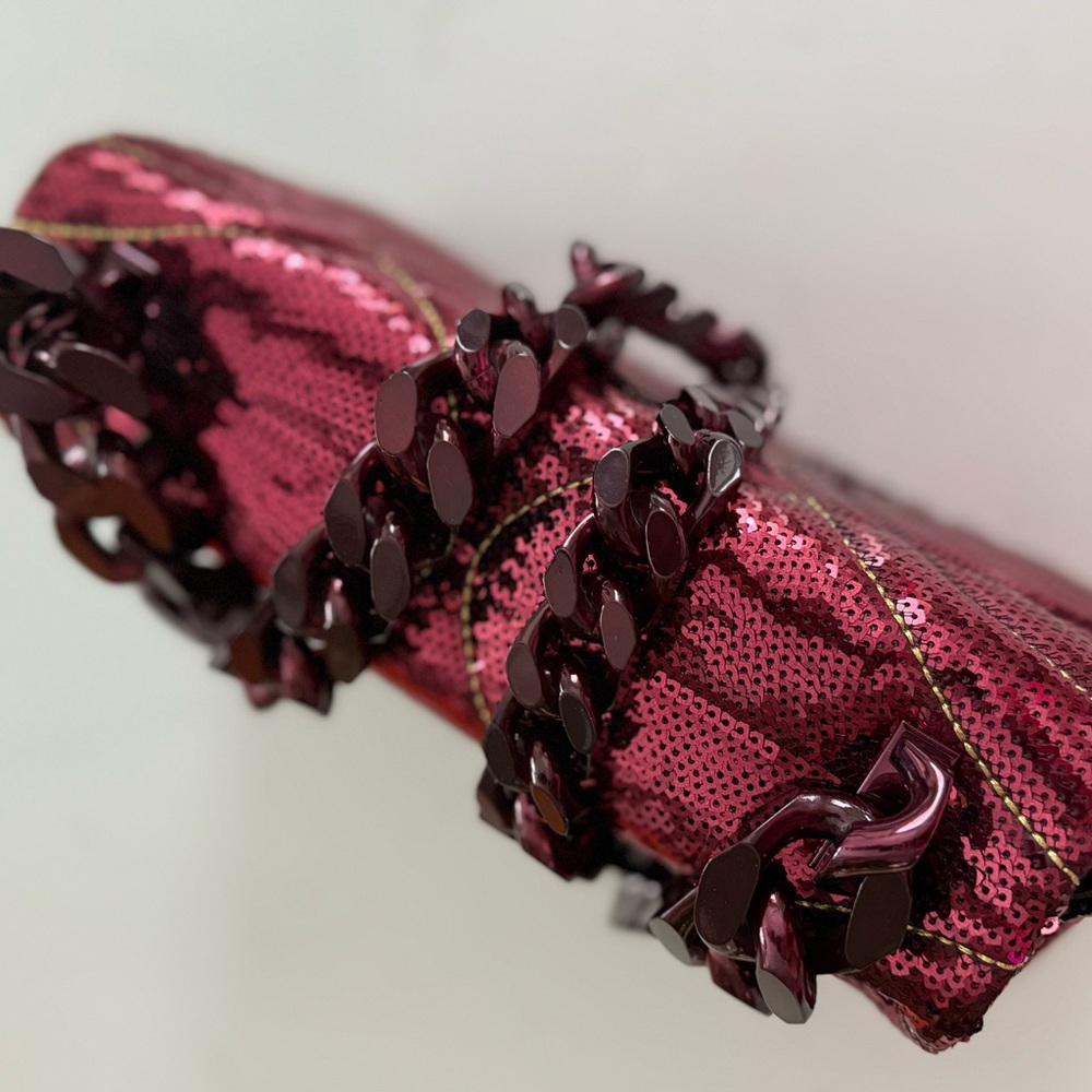 Burberry Lola Small Quilted Sequin Chain Shoulder Bag in Burgundy ~ EUC - Picture 13 of 14